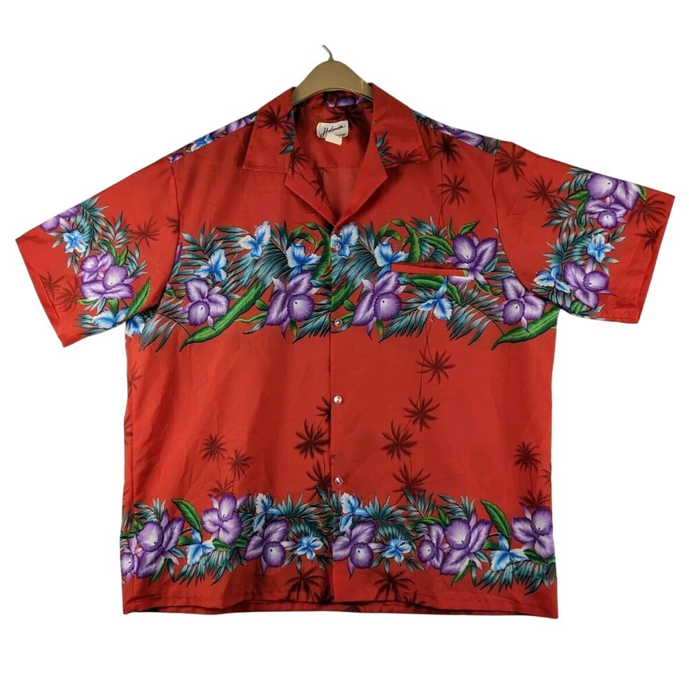 Vintage‎ Helenas Hawaiian Shirt Button Front Mens 2XL Red Floral Made In USA